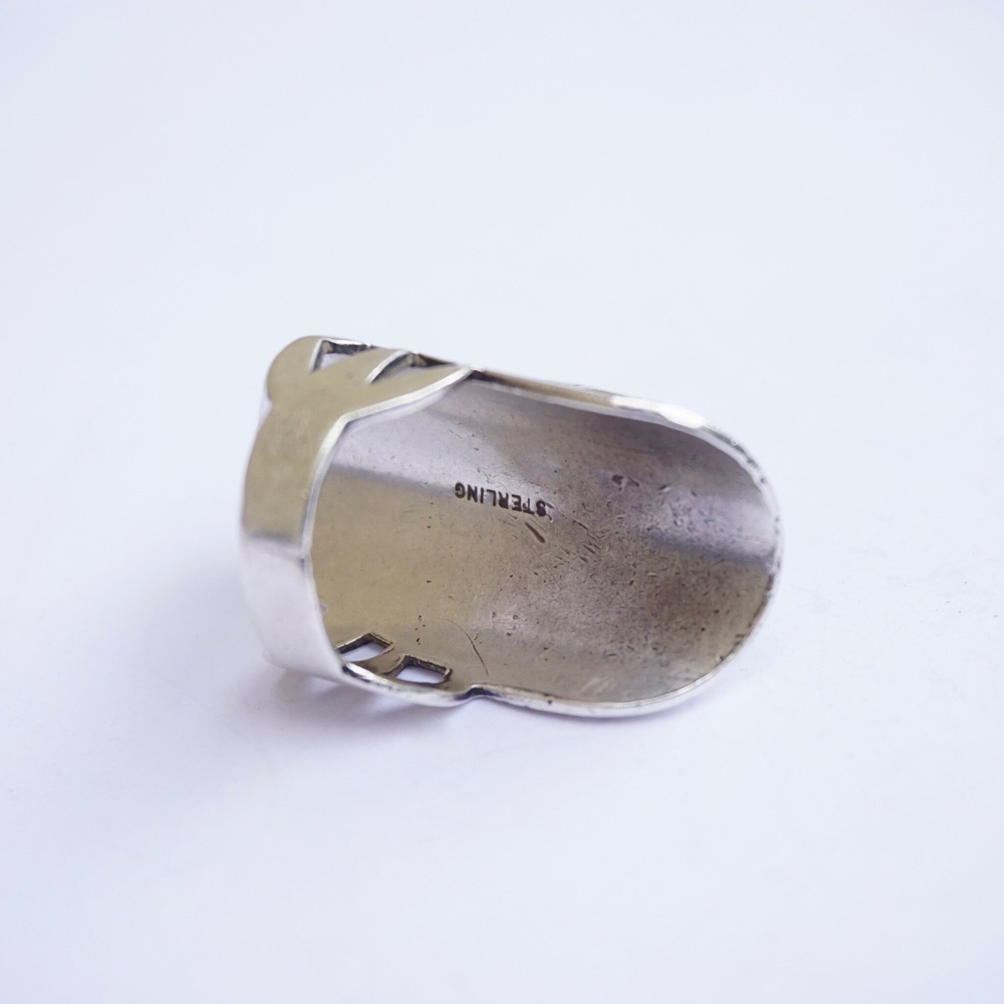 Vintage Native American Sterling Silver Black Stone Ring, Long Finger Ring With Onyx/Jet Stone, Elongated Silver Ring With Large Black Stone