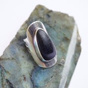 Vintage Native American Sterling Silver Black Stone Ring, Long Finger Ring With Onyx/Jet Stone, Elongated Silver Ring With Large Black Stone