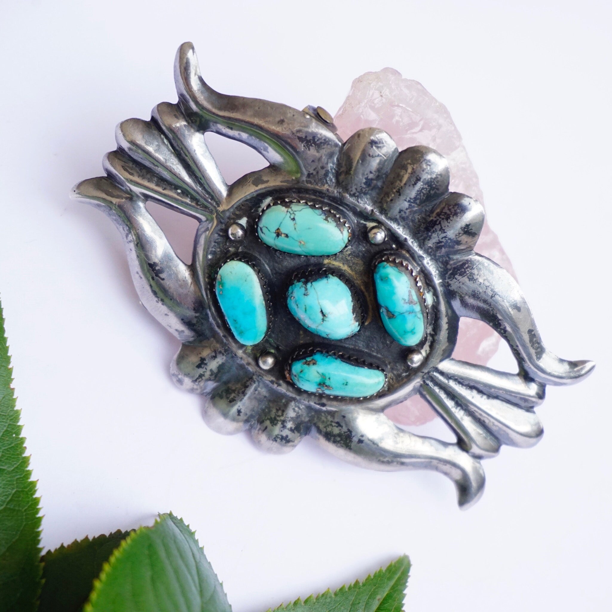 Vintage Navajo Sterling Silver Turquoise Belt Buckle, Native American Multi-Stone Belt Buckle, Old Pawn Silver Belt Buckle With Turquoise
