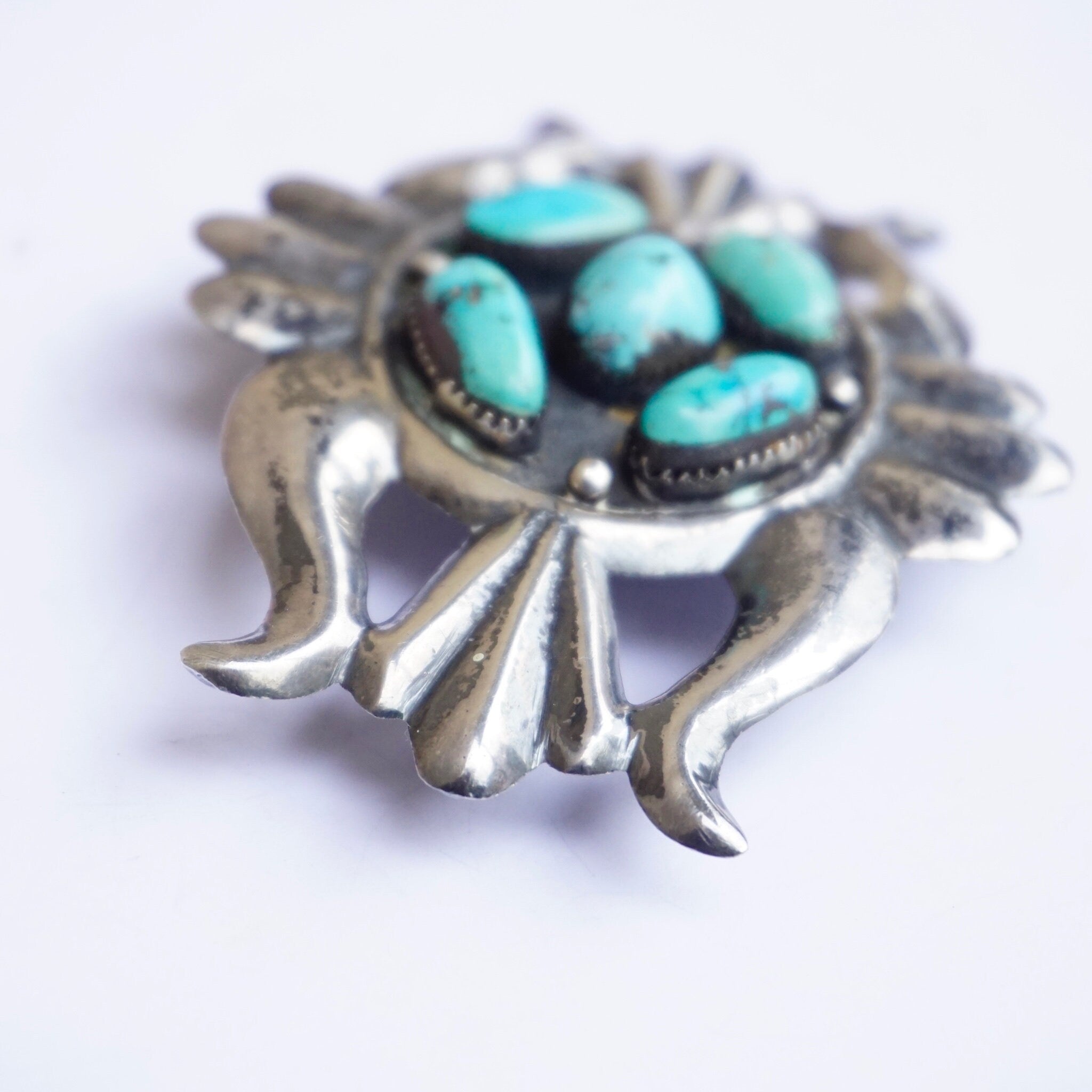 Vintage Navajo Sterling Silver Turquoise Belt Buckle, Native American Multi-Stone Belt Buckle, Old Pawn Silver Belt Buckle With Turquoise