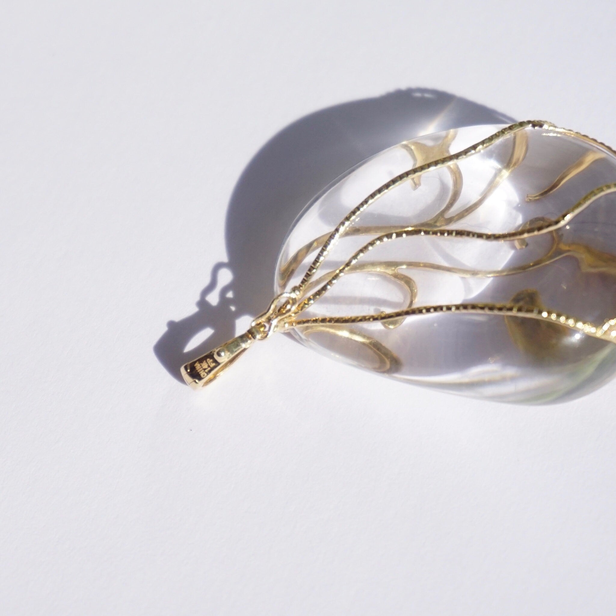 Vintage 14K Gold and Glass Pendant, Art Nouveau Glass Pendant With Gold Details, Gold Wrapped Glass Pendant, Abstract Gold Pendant