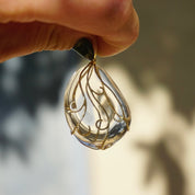 Vintage 14K Gold and Glass Pendant, Art Nouveau Glass Pendant With Gold Details, Gold Wrapped Glass Pendant, Abstract Gold Pendant