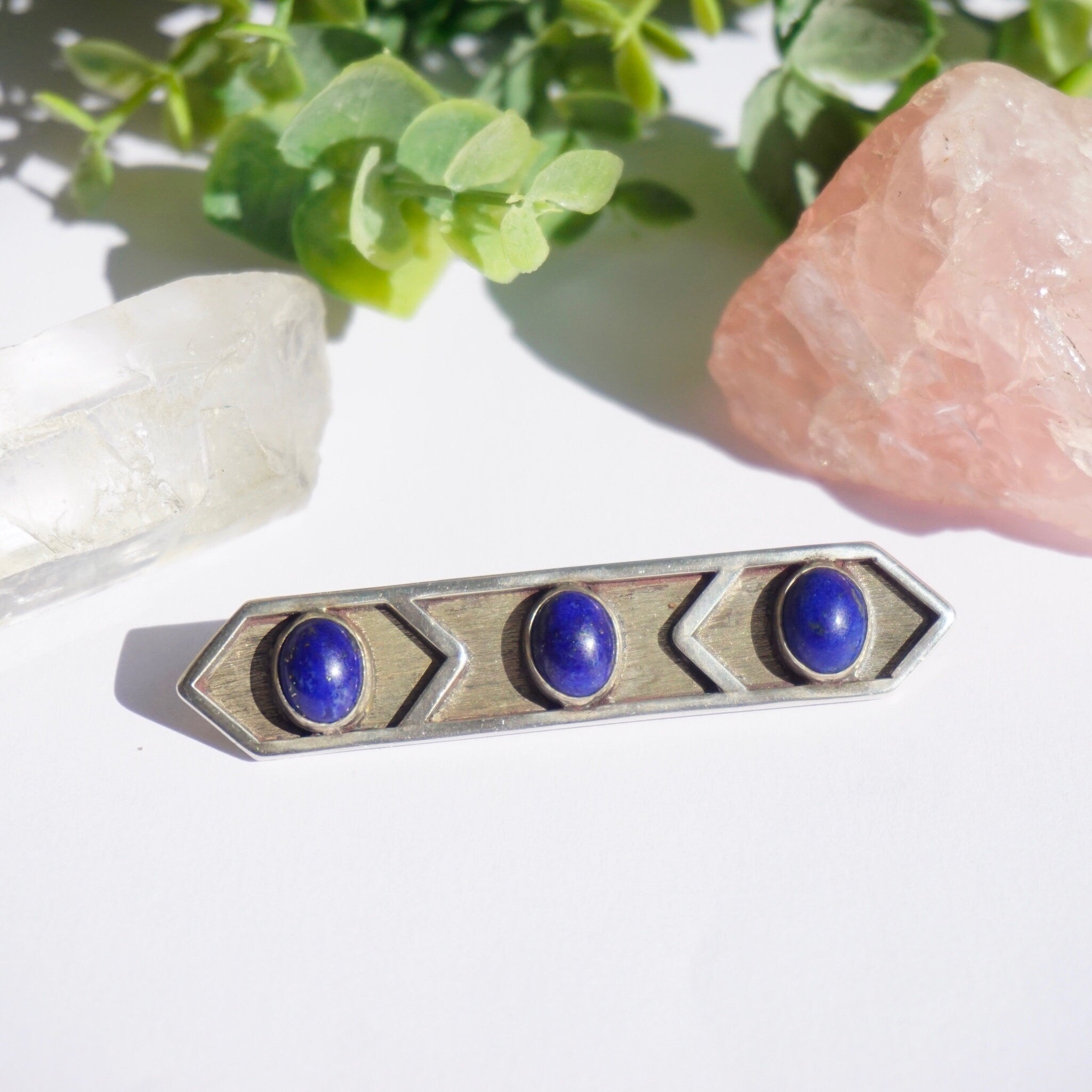 Vintage Lapis Lazuli Sterling Silver Brooch, Multi-Stone Silver Brooch, Minimalist Silver Brooch With 3 Lapis Stones, Lapis Lazuli Jewelry