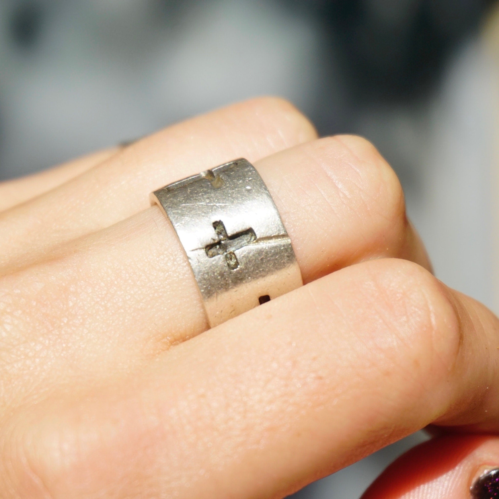 Vintage Sterling Silver Cross Ring, Thick Silver Band With Cross Cut Outs, Made In Mexico Silver Ring, Large Silver RIng, MEXICO 925