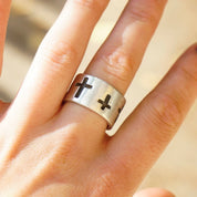 Vintage Sterling Silver Cross Ring, Thick Silver Band With Cross Cut Outs, Made In Mexico Silver Ring, Large Silver RIng, MEXICO 925