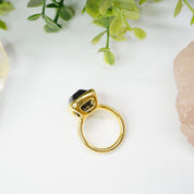Vintage 14K gold tigers eye ring with rectangle cut stone in gold setting, large 14K gold over resin tigers eye ring made in Italy by Milor.