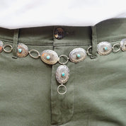 Vintage Native American Sterling Silver Turquoise Concho Belt, Adjustable Silver Belt With Accent Turquoise Stones, Old Pawn Jewelry