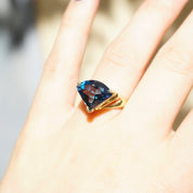 Vintage 14K Gold Blue Topaz Ring, Raised Trillion Cut Blue Topaz With Yellow Gold Setting, Thailand Blue Topaz Cocktail Ring, 14K Jewelry