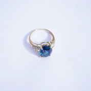 Vintage 14k Gold Aquamarine/Blue Topaz Ring With Accent Diamonds, Gold Cocktail Ring With Raised Stone and Diamonds, 14K Jewelry