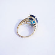 Vintage 14k Gold Aquamarine/Blue Topaz Ring With Accent Diamonds, Gold Cocktail Ring With Raised Stone and Diamonds, 14K Jewelry
