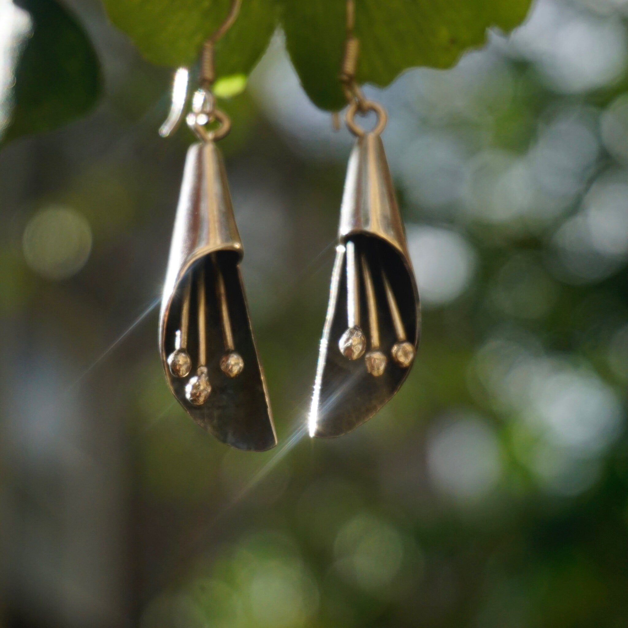 Vintage Sterling Silver Dangle Earrings With Jingle Jangles, Modernist Design Silver Dangle Earrings, Silver Chime Earrings, 925 Jewelry