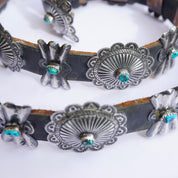Vintage Native American Leather Concho Belt, Leather Belt With Silver Conchos and Accent Turquoise Stones, Old Pawn Accessories