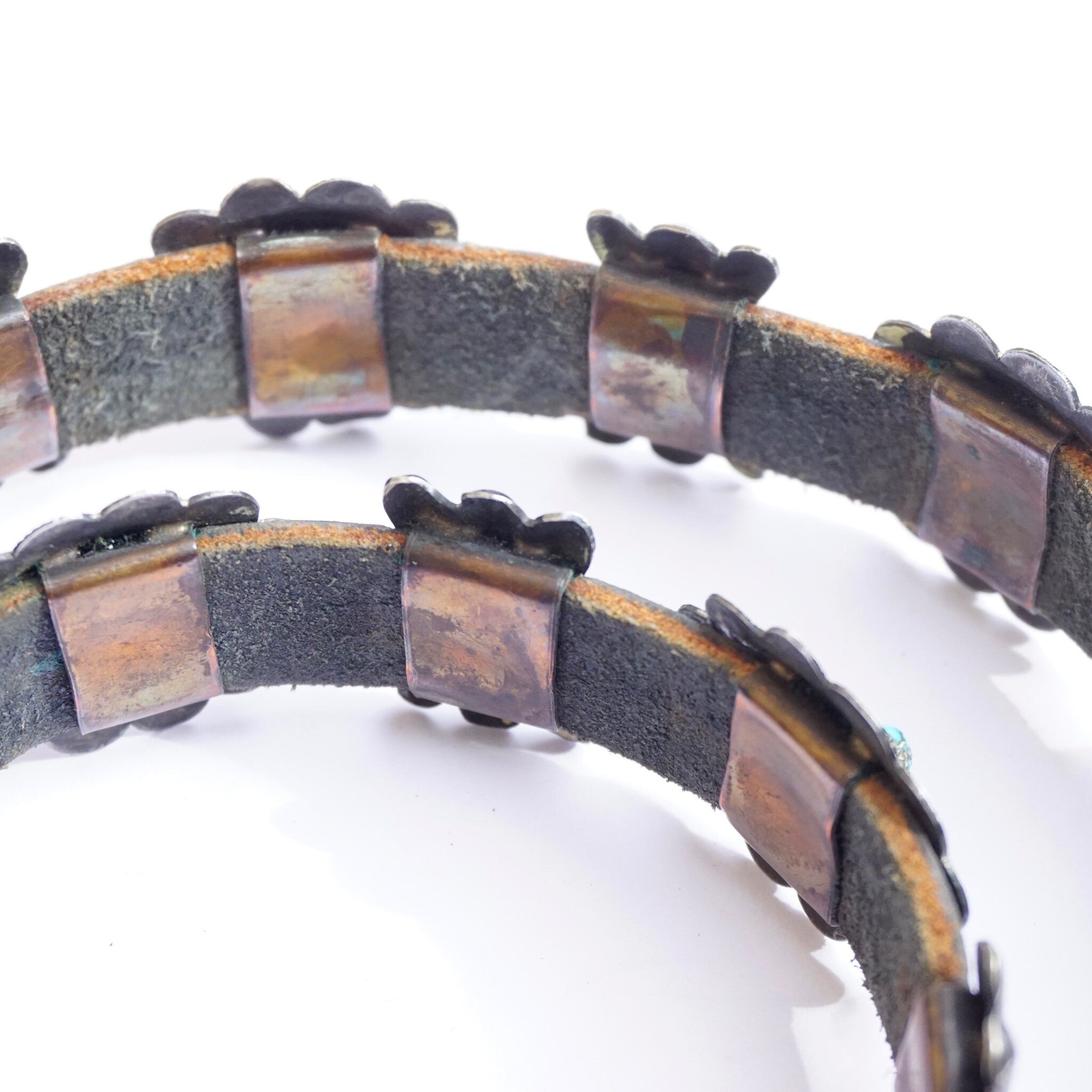 Vintage Native American Leather Concho Belt, Leather Belt With Silver Conchos and Accent Turquoise Stones, Old Pawn Accessories