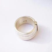 Vintage Sterling Silver Ring With Stripe Accent, Made In Mexico Silver Ring With Tiered Details, Thick Silver Band With Accent Stripe