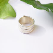 Vintage Sterling Silver Ring With Stripe Accent, Made In Mexico Silver Ring With Tiered Details, Thick Silver Band With Accent Stripe