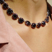 Vintage Sterling Silver Garnet Glass Stone Choker Necklace, Beautiful Red Stone Silver Collar, Beaded Choker Necklace, Garnet Stone Choker