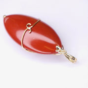 Vintage 14K Gold Orange Coral Pendant, Unique Marquise Cut Orange Coral Pendant With Gold Details, Gold Embellished Pendant, 14K FP