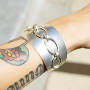 Vintage Silver Cuff With Top Link Chain Design, Solid Sterling Bracelet with Raised Silver Chain, Unique Silver Cuff With Chain, 925 Jewelry