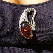Vintage Sterling Silver Amber Brooch, Amber Brooch With Beautiful Inclusions and A Unique Silver Setting, Art Nouveau Silver Brooch