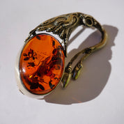 Vintage Sterling Silver Amber Brooch, Amber Brooch With Beautiful Inclusions and A Unique Silver Setting, Art Nouveau Silver Brooch