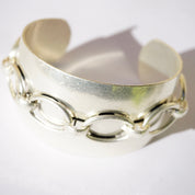Vintage Silver Cuff With Top Link Chain Design, Solid Sterling Bracelet with Raised Silver Chain, Unique Silver Cuff With Chain, 925 Jewelry