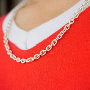 Vintage Sterling Silver Cable Chain, Icy Silver Circle Chain Made In Italy, Silver Weave Detail Cable Chain, Unisex Sterling Silver Chain