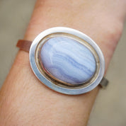 Vintage Blue Lace Agate Sterling Silver Bracelet, Silver Bracelet With Raised Blue Stone, Leenhardt Geneve Silver Bracelet, 925 Jewelry,