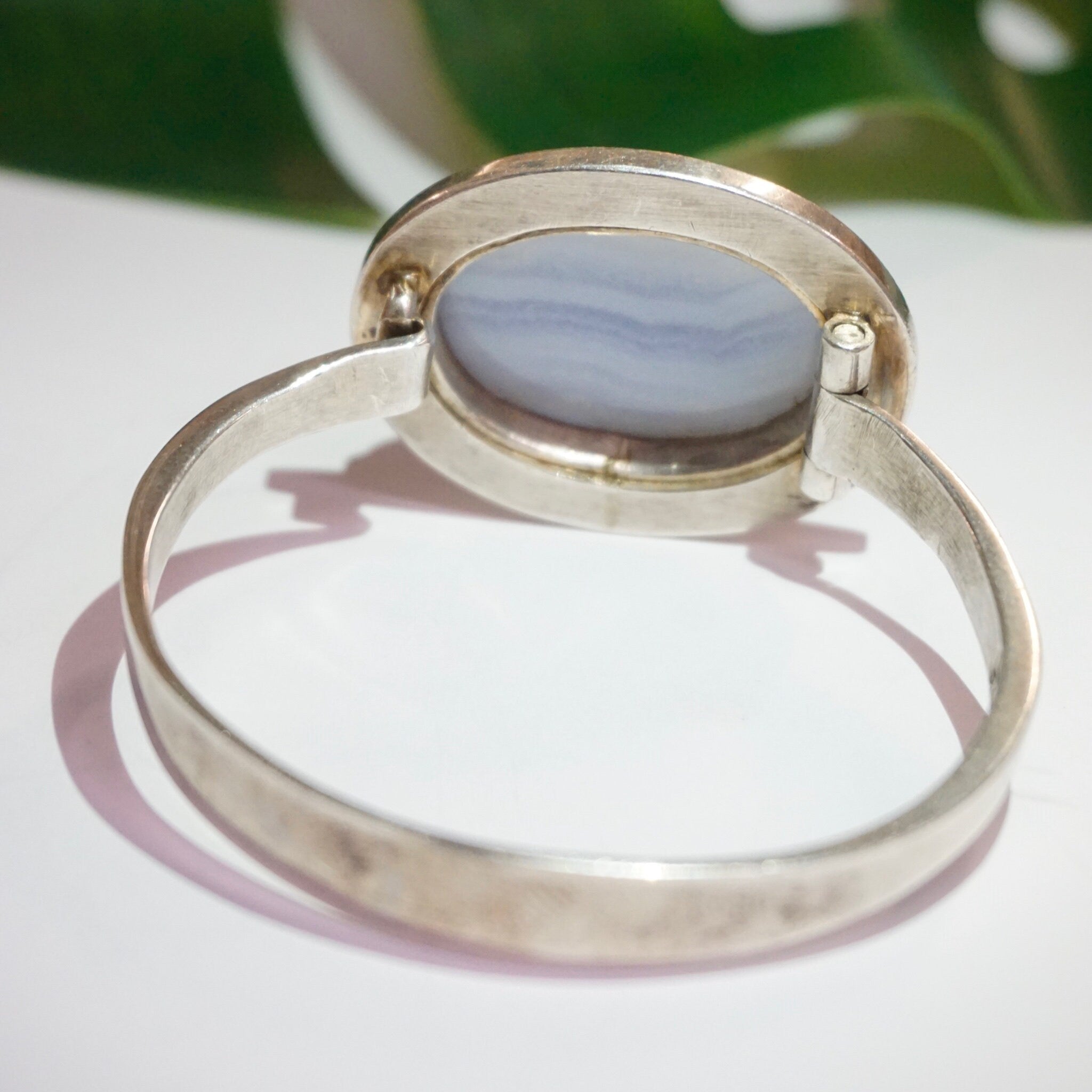 Vintage Blue Lace Agate Sterling Silver Bracelet, Silver Bracelet With Raised Blue Stone, Leenhardt Geneve Silver Bracelet, 925 Jewelry,