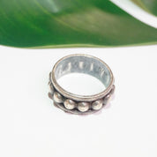 Vintage Hammered Sterling Silver Ring, Silver Circle Detail Ring, Tarnished Silver Ring, Large Silver Men's Ring, 925 Mexico