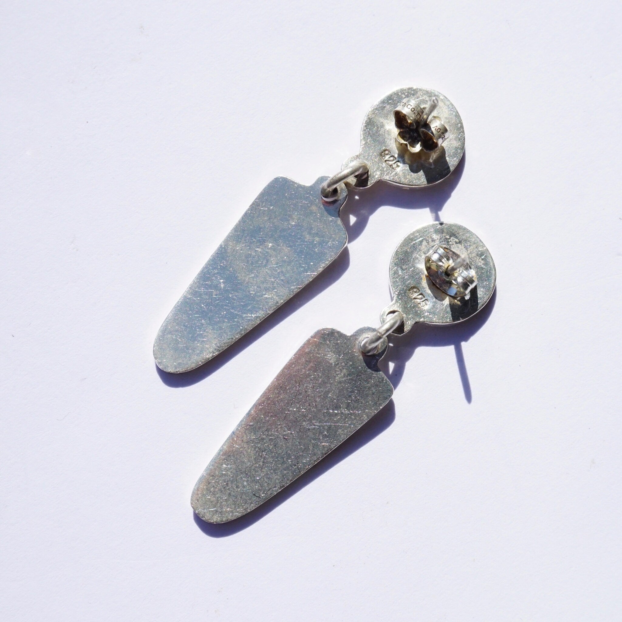 Vintage Sterling Silver Dangle Stud Earrings, Abstract Silver Earrings, Unique Dangle Earrings With Swirl Design, 925 Jewelry
