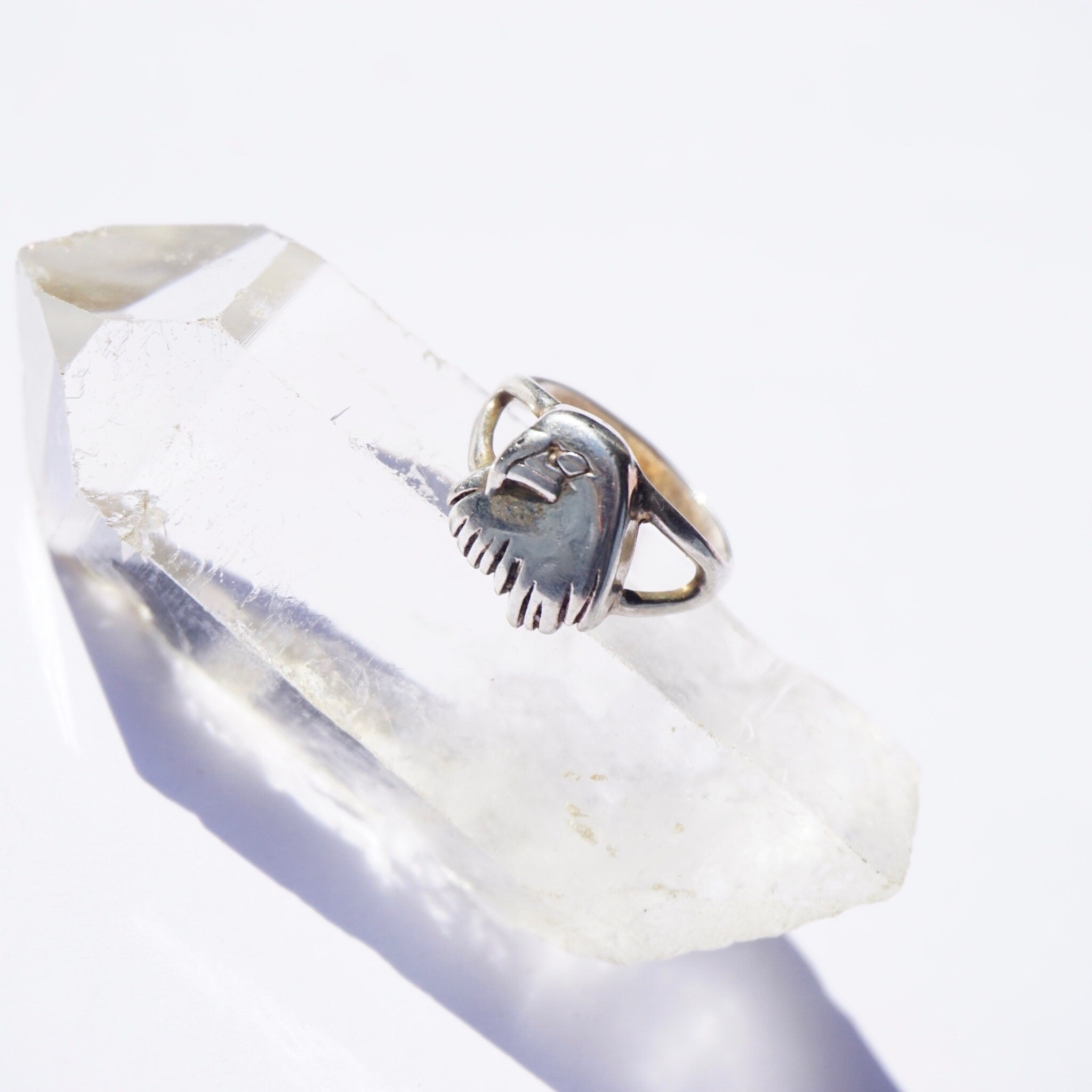 Vintage Sterling Silver Eagle Head Ring, Small Silver Cut Out Ring With Bald Eagle Head, Minimalist Silver Ring, 925 Jewelry