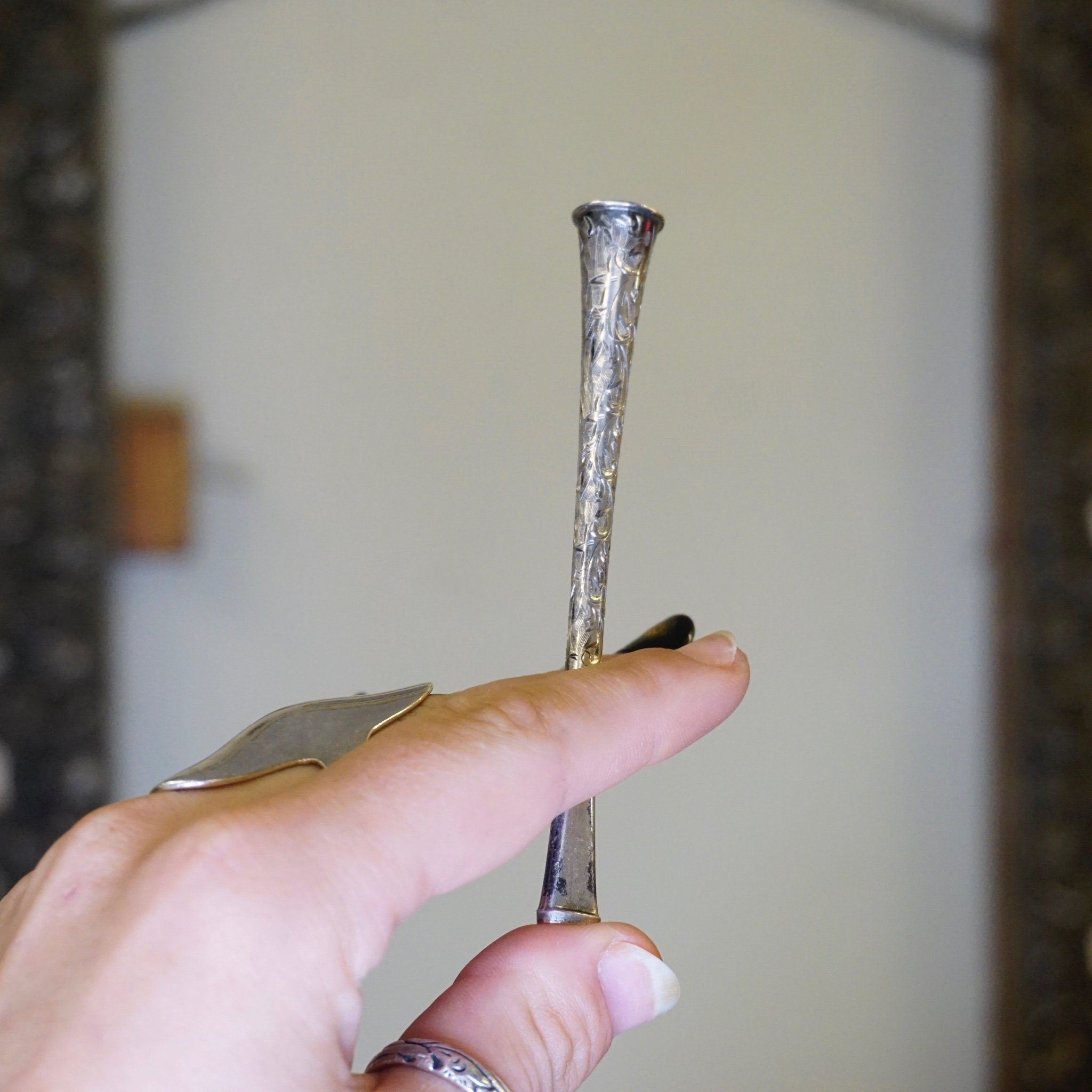 Vintage Sterling Cigarette Holder, Art Nouveau Style Women's Cigarette Holder With Etchings, Beautifully Detailed Cigarette Holder, 950