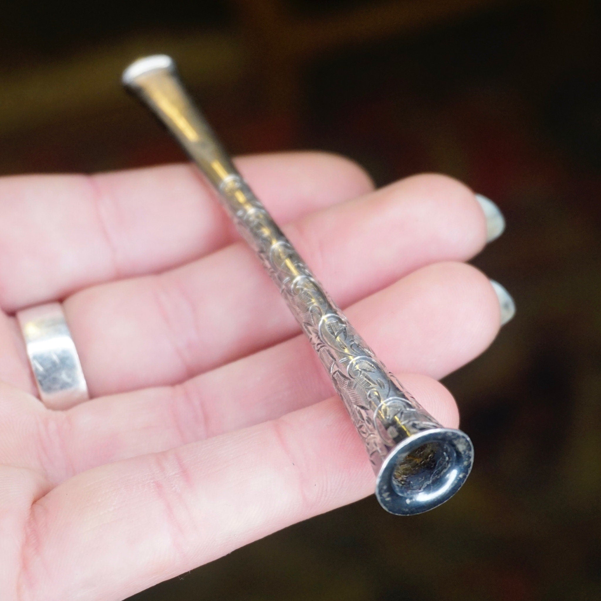 Vintage Sterling Cigarette Holder, Art Nouveau Style Women's Cigarette Holder With Etchings, Beautifully Detailed Cigarette Holder, 950