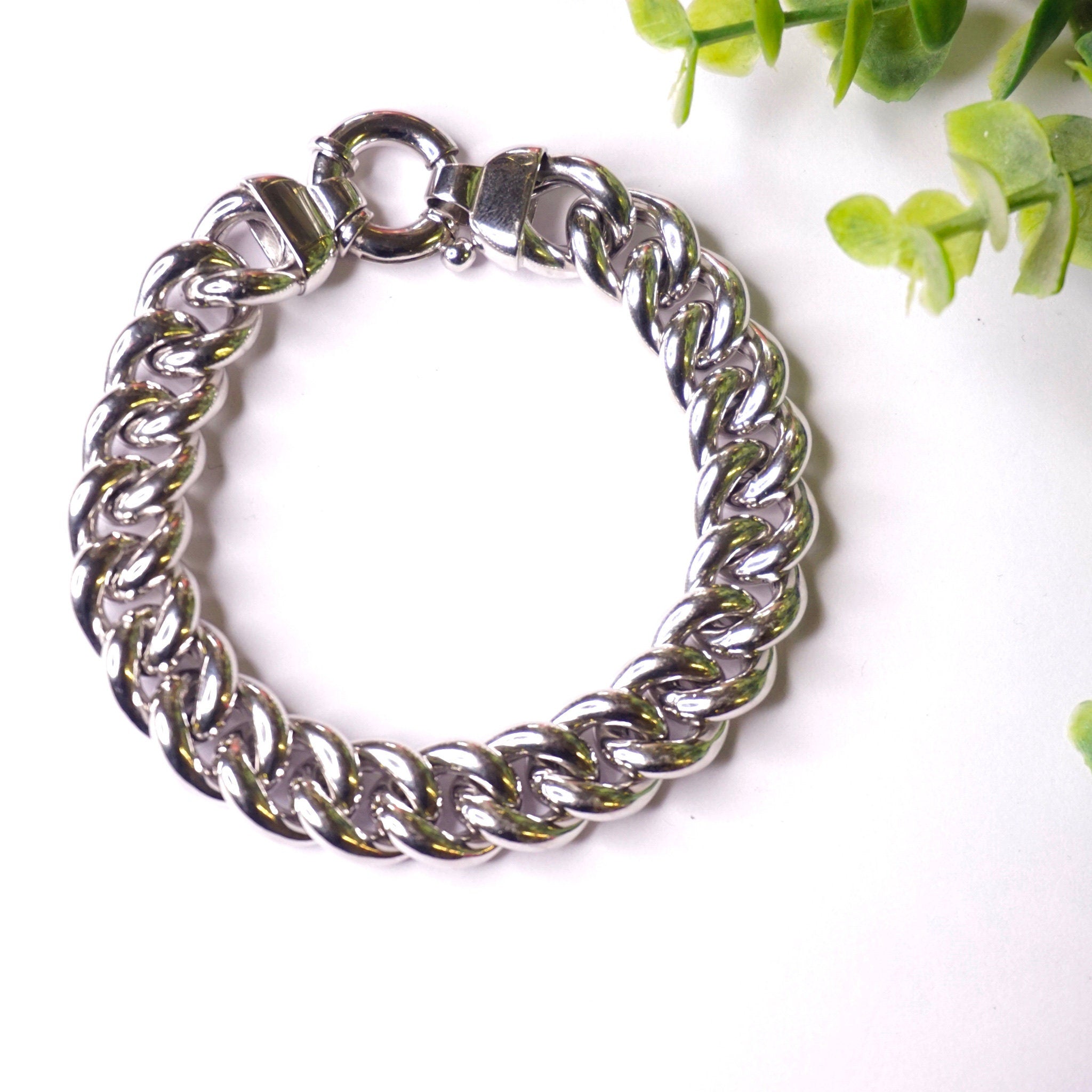 Vintage Silver Cuban Link Bracelet, Thick Sterling Silver Bracelet Made In Italy, Heavyweight Men's Curb Bracelet, Milor 925 Italy