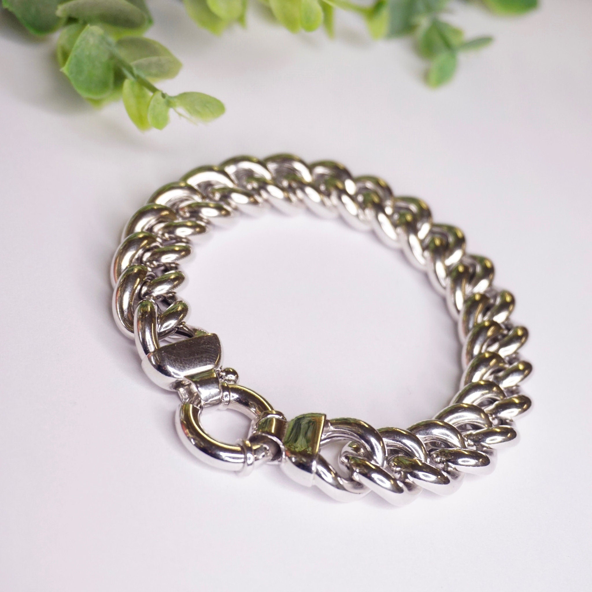 Vintage Silver Cuban Link Bracelet, Thick Sterling Silver Bracelet Made In Italy, Heavyweight Men's Curb Bracelet, Milor 925 Italy