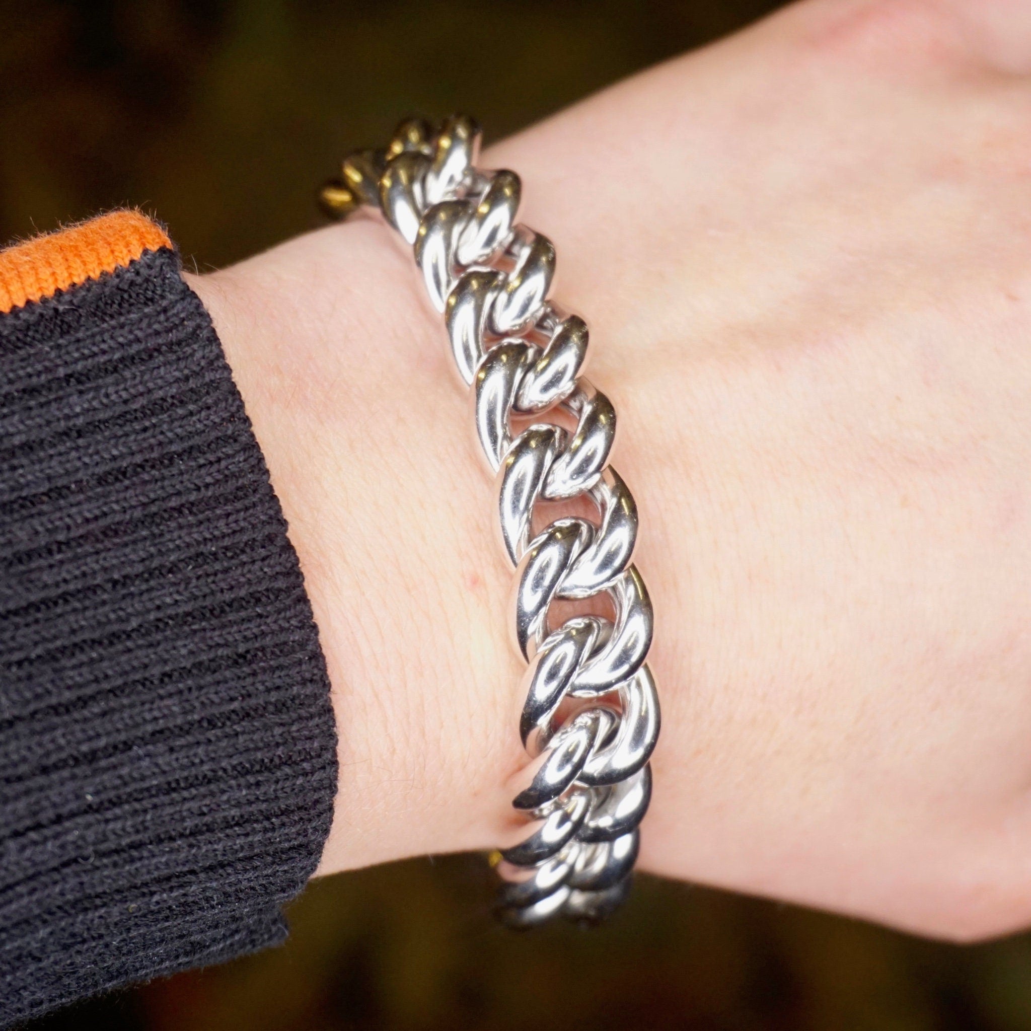Vintage Silver Cuban Link Bracelet, Thick Sterling Silver Bracelet Made In Italy, Heavyweight Men's Curb Bracelet, Milor 925 Italy