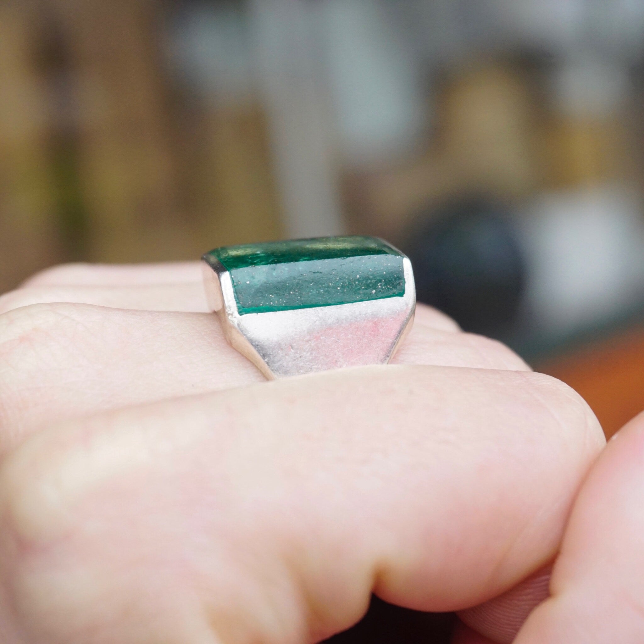 Vintage Sterling Silver Green Druzy Quartz Ring, Square Silver Ring With Finished Druzy Quartz Stone, Silver Ring With Green Stone, Mex925