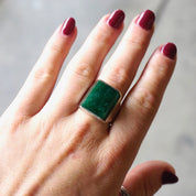 Vintage Sterling Silver Green Druzy Quartz Ring, Square Silver Ring With Finished Druzy Quartz Stone, Silver Ring With Green Stone, Mex925
