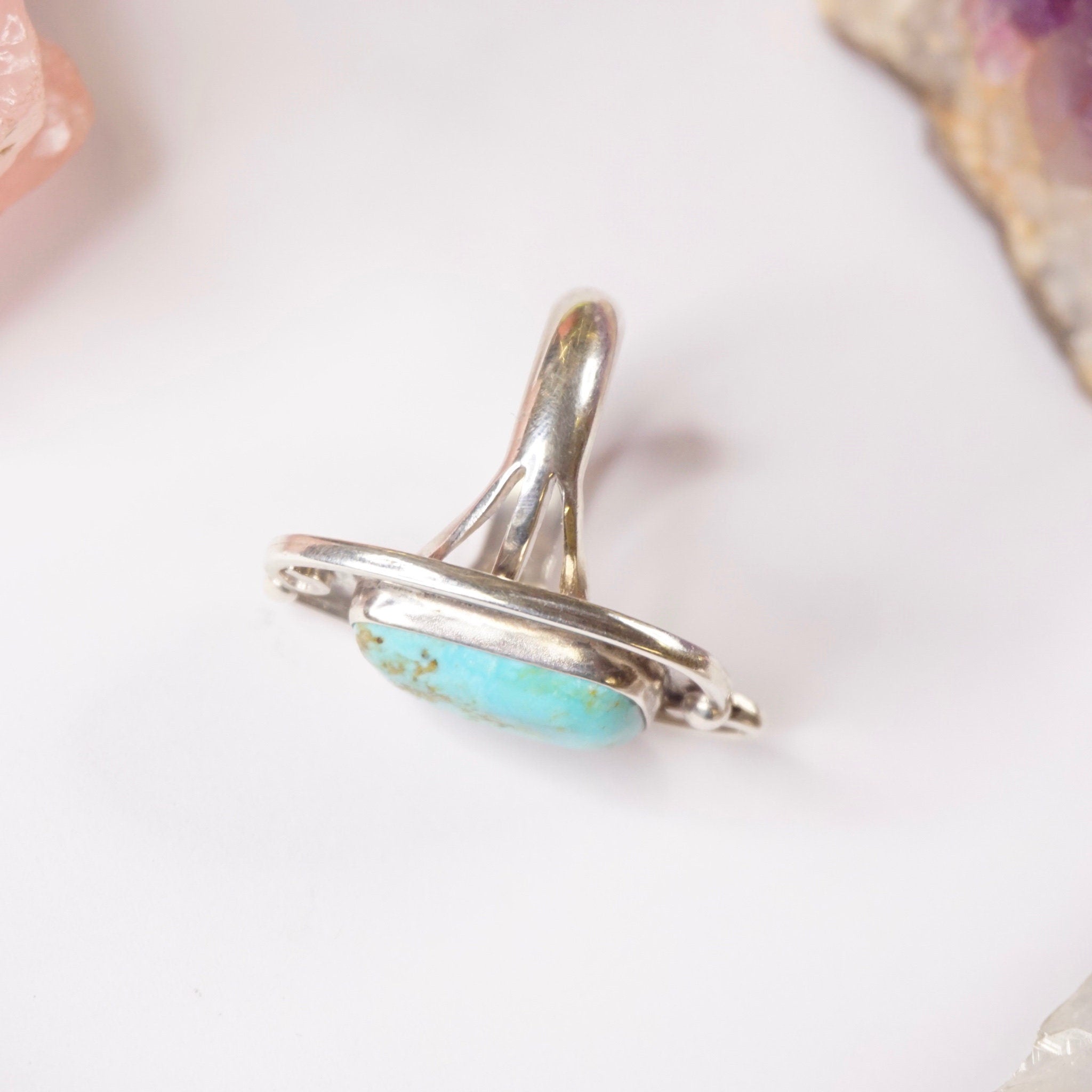 Vintage Turquoise Sterling Silver Ring, Natural Turquoise Ring In Silver Setting, Large Silver Ring With Turquoise, Native American Jewelry
