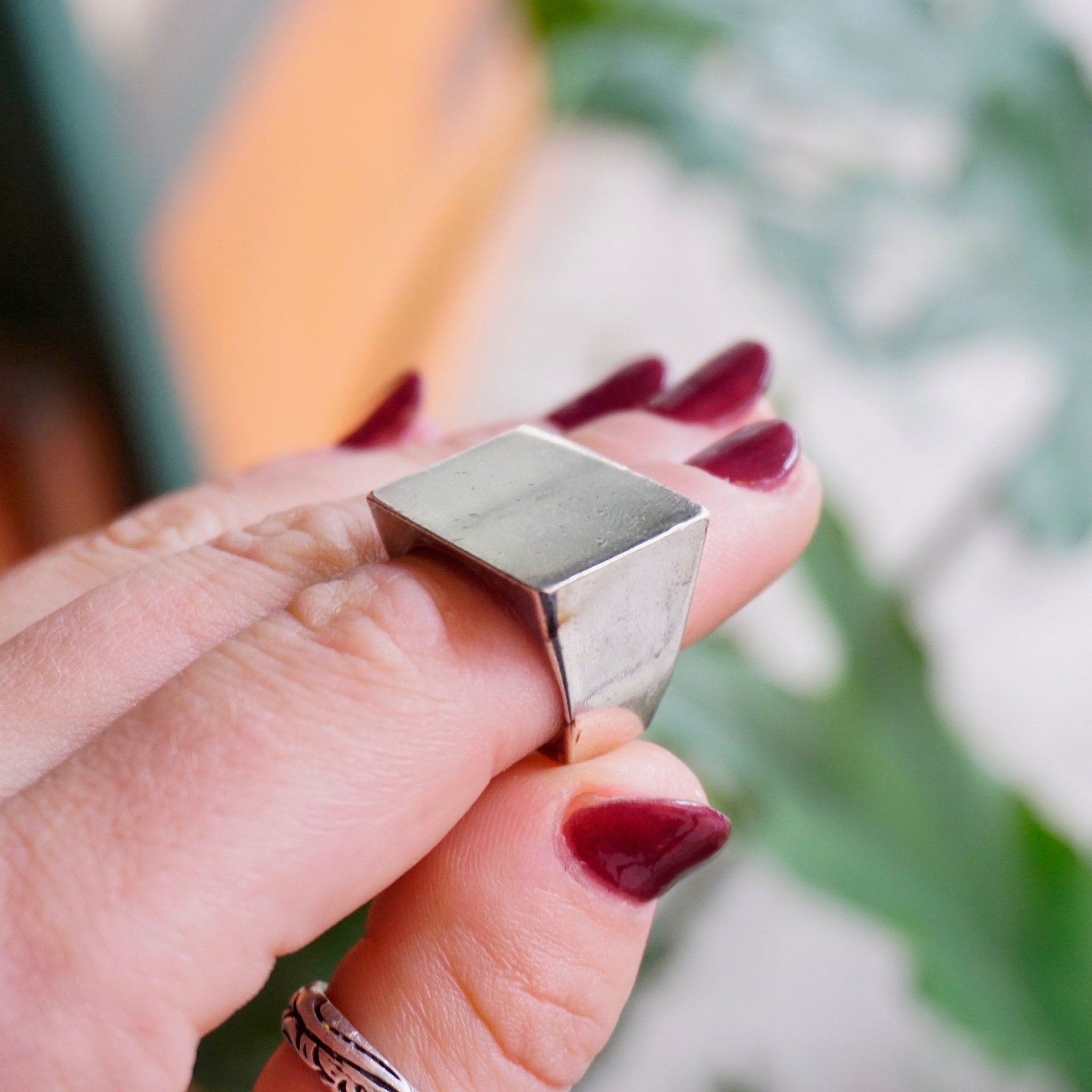 Vintage Sterling Silver Signet Ring, Thick Silver Rectangle Ring, Solid Silver Ring With Large Face, Men's Silver Ring, 925 Jewelry