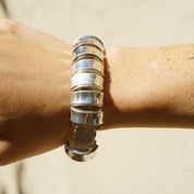 Vintage Sterling Silver Rounded Link Bracelet, Unique Half-Circle Silver Link Bracelet, Modernist Silver Bracelet Cuff, 925 Jewelry