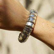 Vintage Sterling Silver Rounded Link Bracelet, Unique Half-Circle Silver Link Bracelet, Modernist Silver Bracelet Cuff, 925 Jewelry
