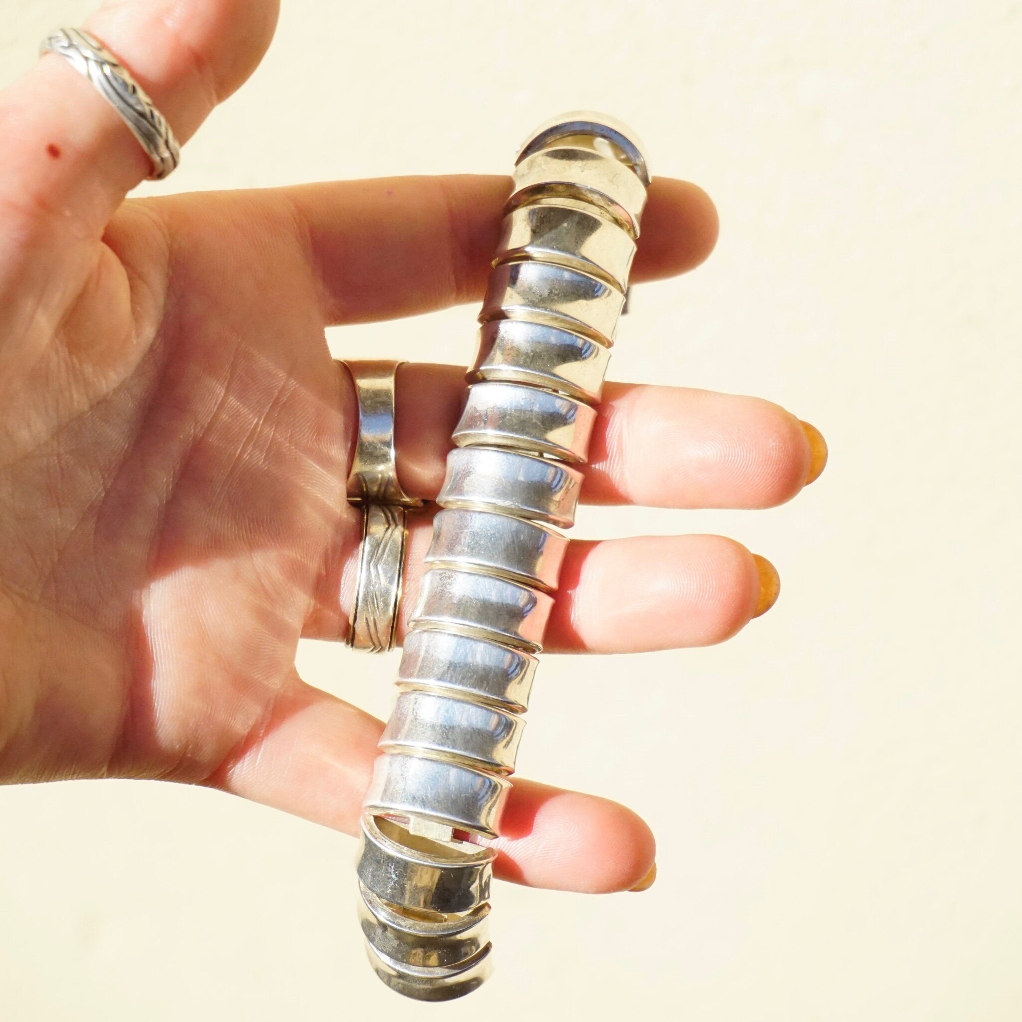 Vintage Sterling Silver Rounded Link Bracelet, Unique Half-Circle Silver Link Bracelet, Modernist Silver Bracelet Cuff, 925 Jewelry