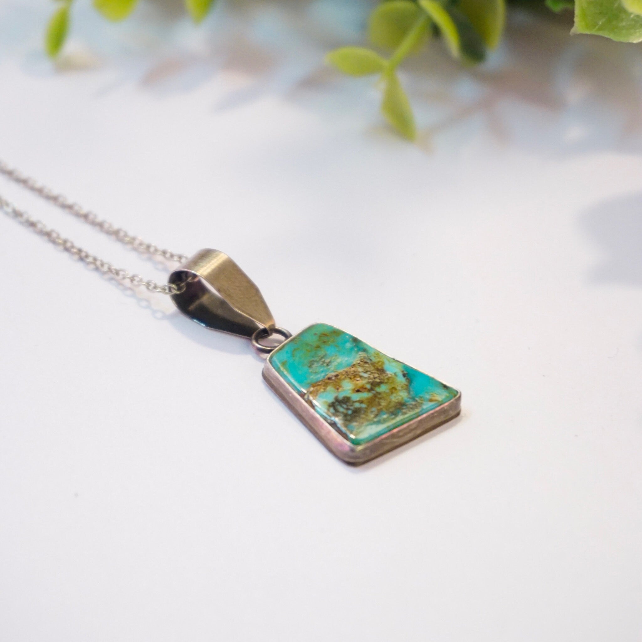 Vintage Sterling Silver Turquoise Necklace, Turquoise Pendant With Silver Link Chain, Natural Turquoise Necklace, 925 Jewelry
