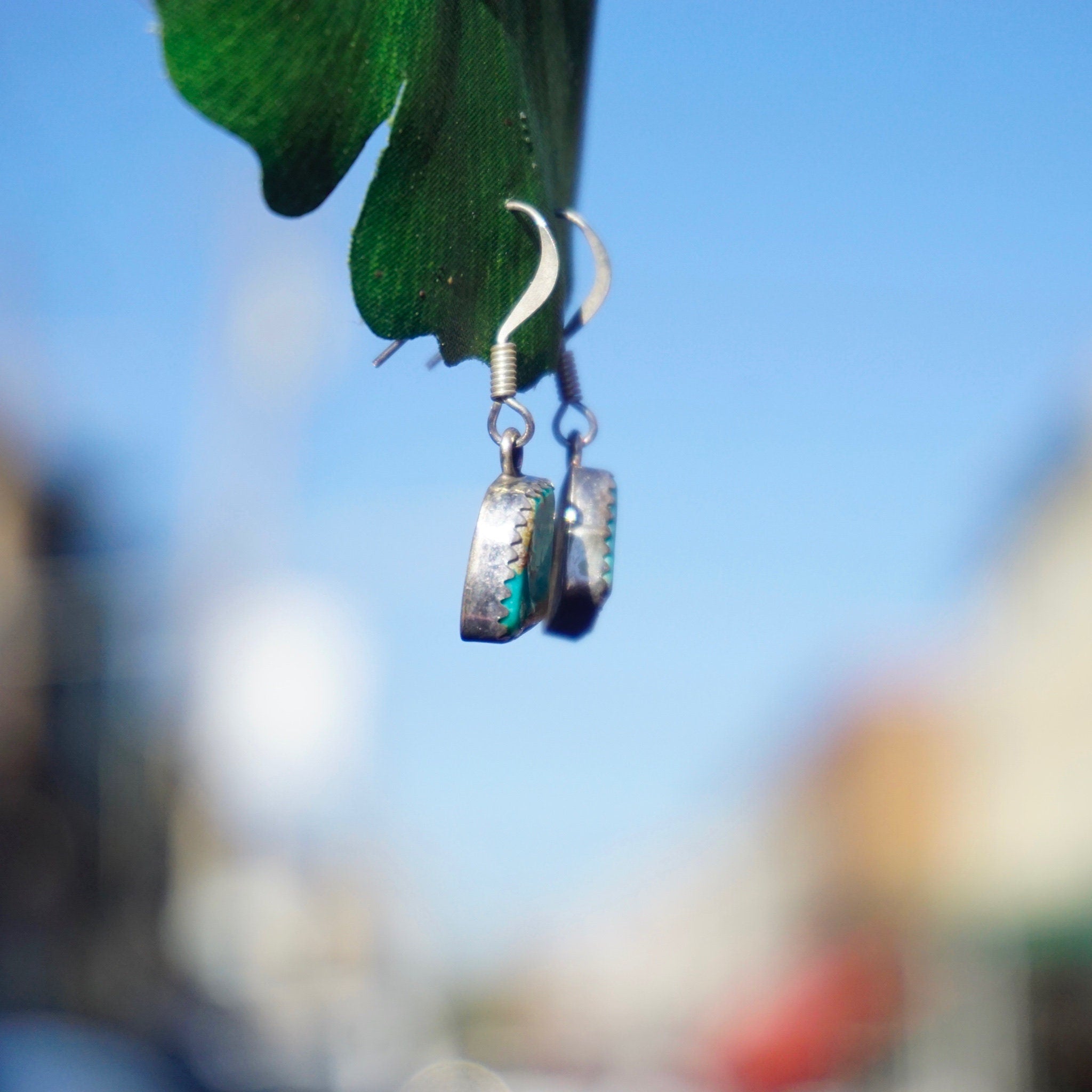 Vintage Turquoise and Silver Dangle Earrings, Natural Turquoise Stone Earrings, Native American Jewelry, B Sterling