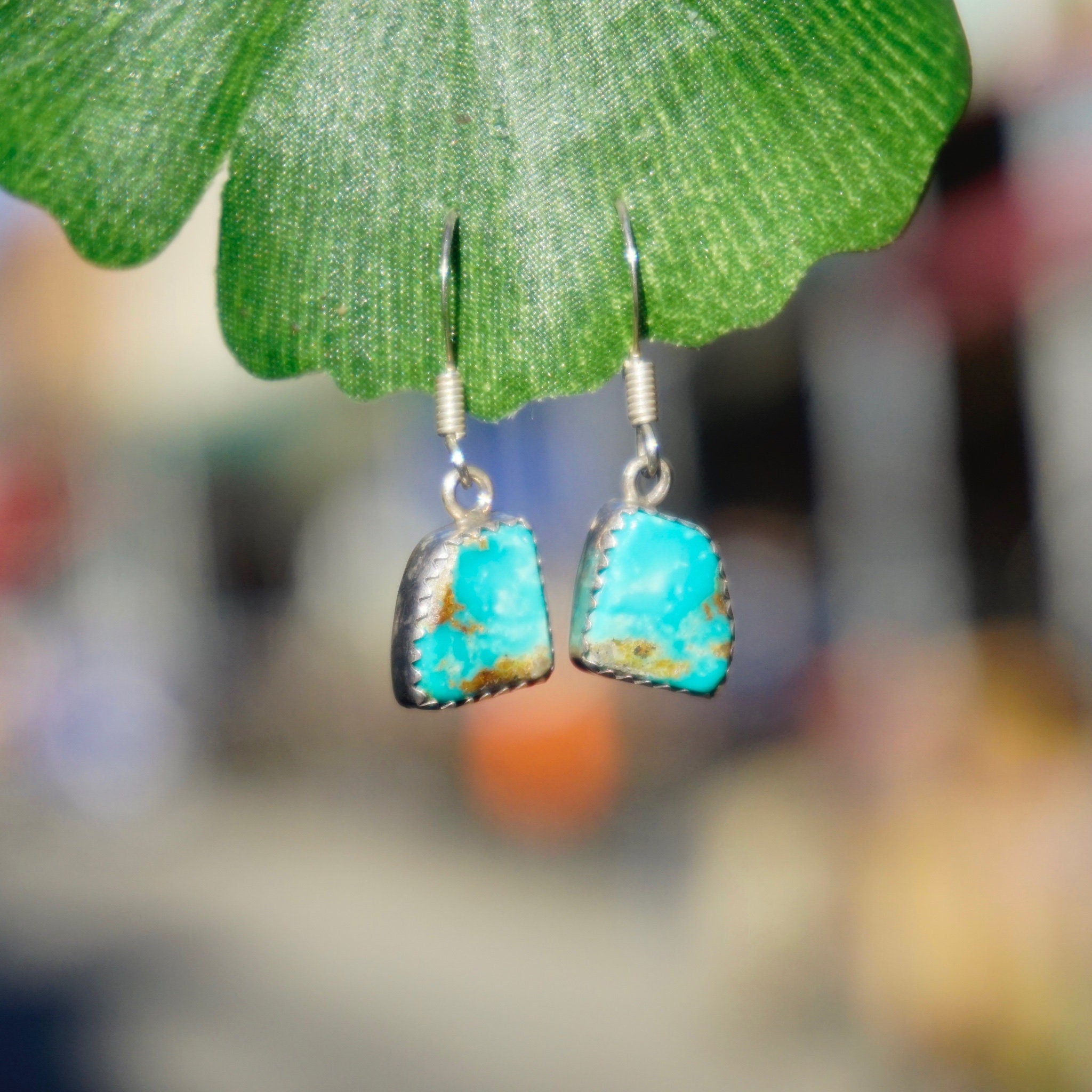 Vintage Turquoise and Silver Dangle Earrings, Natural Turquoise Stone Earrings, Native American Jewelry, B Sterling