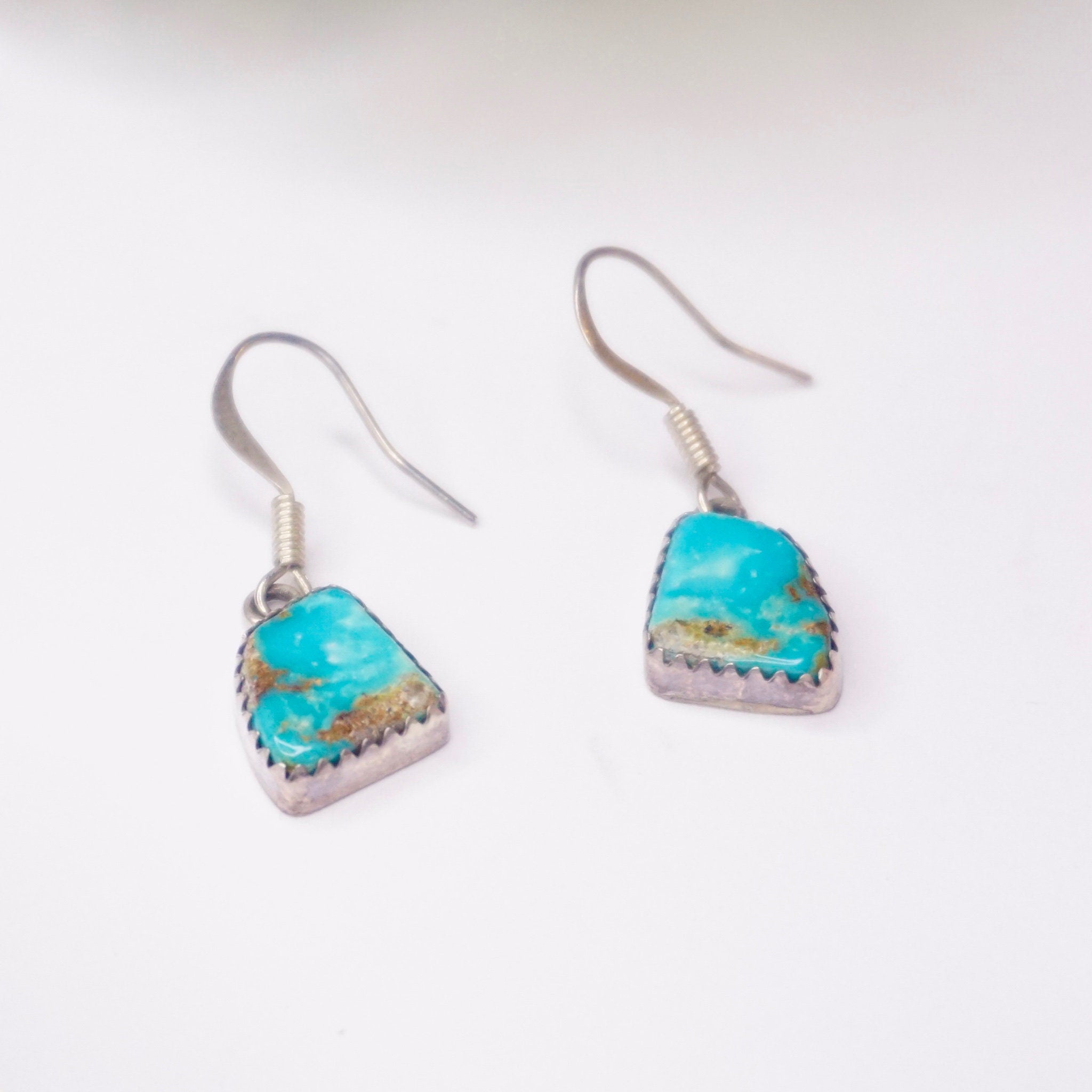 Vintage Turquoise and Silver Dangle Earrings, Natural Turquoise Stone Earrings, Native American Jewelry, B Sterling