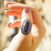 Vintage Sterling Silver Cameo Ring With Blue Stones, Unique Blue Cameo With Silver Setting and Sapphire Stones, 925 Jewelry