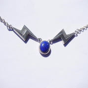 Vintage Lapis Lazuli Silver Necklace, Unique Necklace With Lapis and Silver Lightening Bolt Pendant, Lapis Stone Necklace With Silver Chain