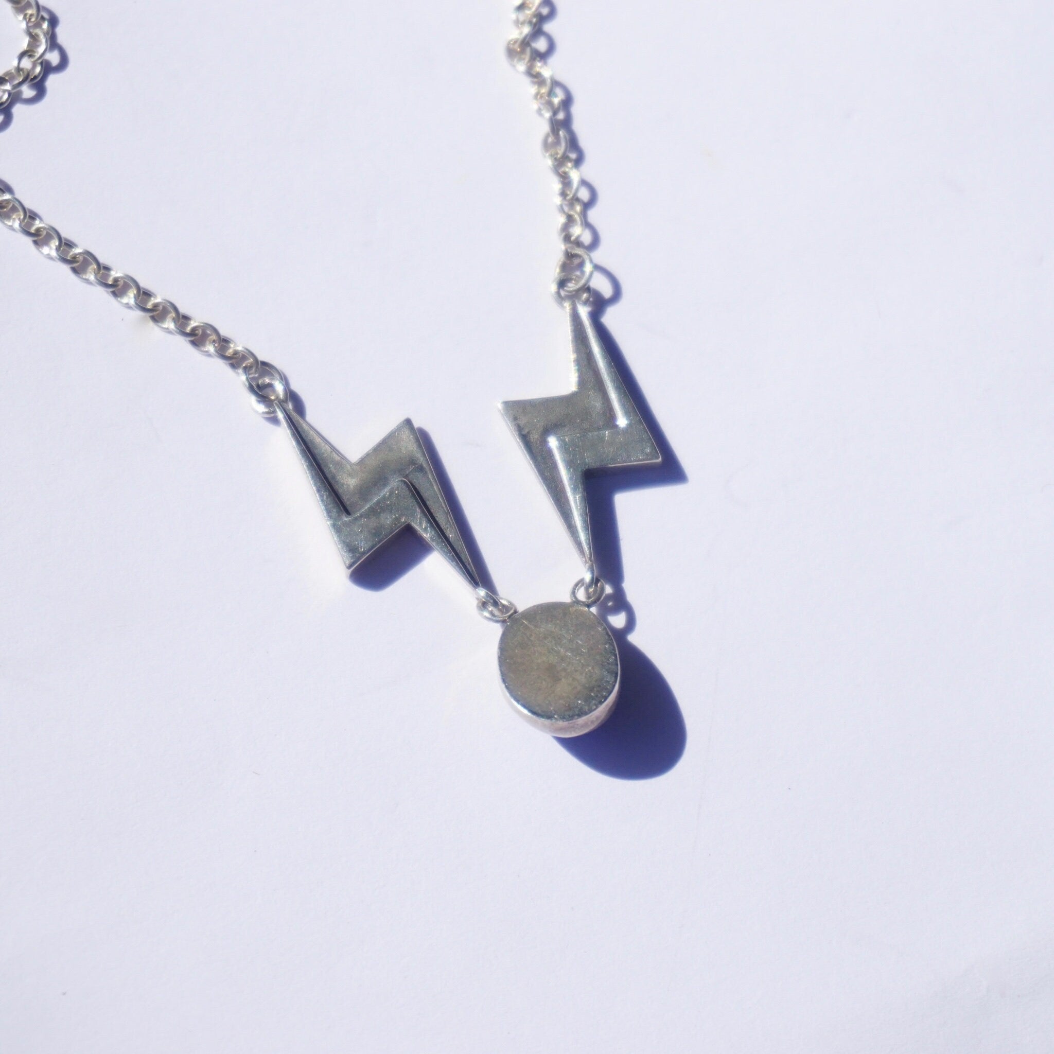 Vintage Lapis Lazuli Silver Necklace, Unique Necklace With Lapis and Silver Lightening Bolt Pendant, Lapis Stone Necklace With Silver Chain